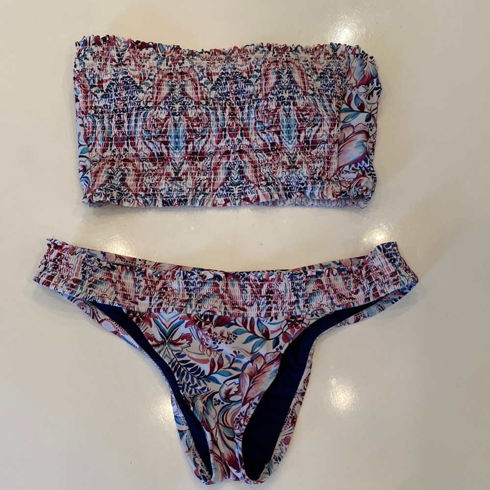 Floral bathing suit.